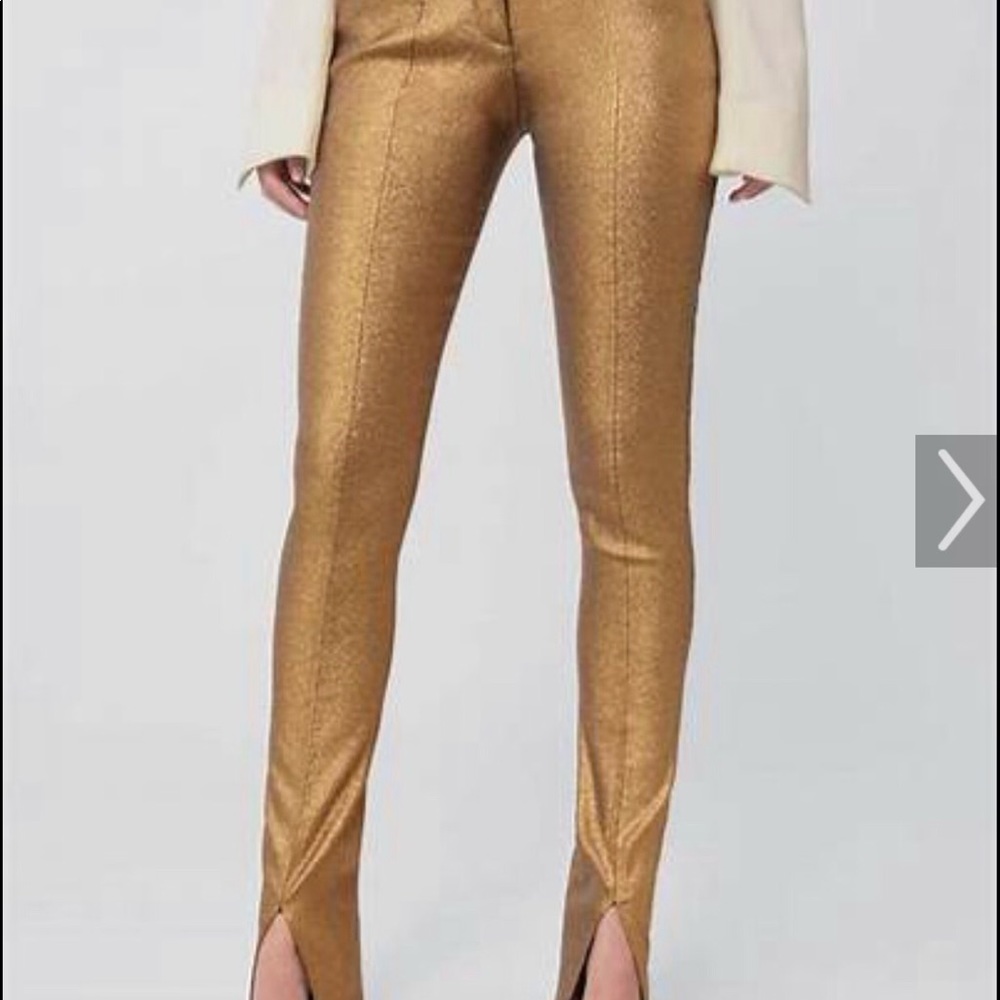 Victoria Beckham gold foil split front trousers